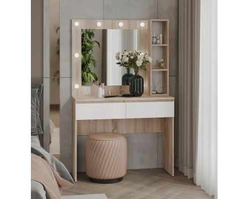 Туалетный столик с квадратным зеркалом 1600х1000х400 мм сонома/белый - Фото №1