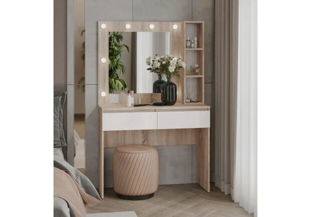 Туалетный столик с квадратным зеркалом 1600х1000х400 мм сонома/белый - Фото №1