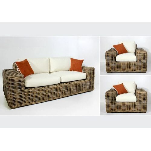 Комплект плетеной мебели Бабл (диван и 2 кресла) натуральный ротанг, коричневый - Фото №8