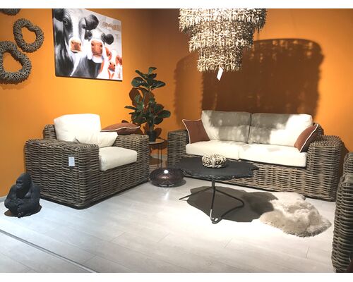 Комплект плетеной мебели Бабл (диван и 2 кресла) натуральный ротанг, коричневый - Фото №1