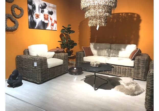 Комплект плетеной мебели Бабл (диван и 2 кресла) натуральный ротанг, коричневый - Фото №1