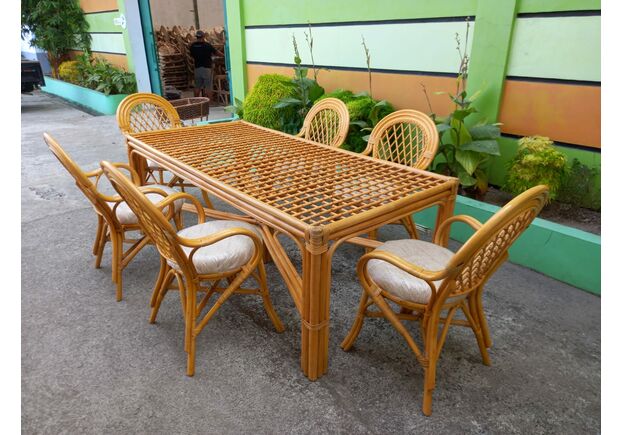 Обідній комплект Буковина медового кольору: прямокутний стіл зі склом, 6 крісел - Фото №1