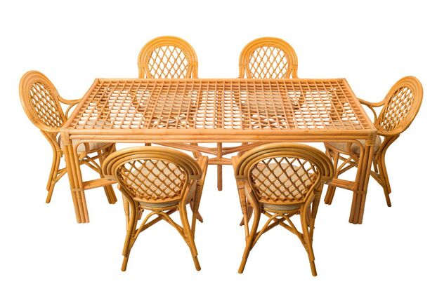 Обеденный комплект Буковина медового цвета: прямоугольный стол со стеклом, 6 кресел - Фото №2