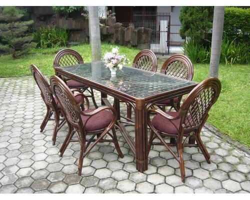 Обідній комплект Буковина темно-коричневий, прямокутний стіл зі склом, 6 крісел - Фото №1