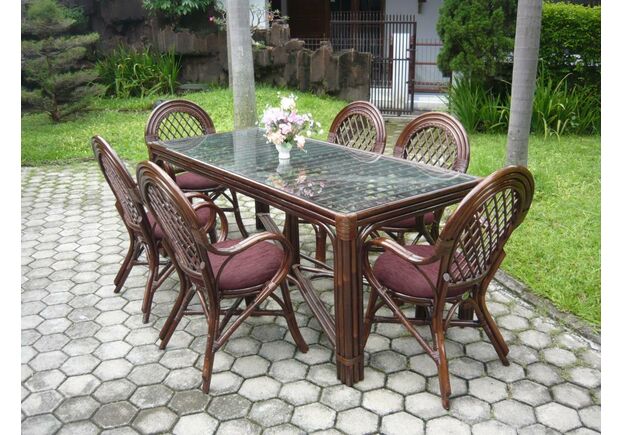 Обеденный комплект Буковина темно-коричневый, прямоугольный стол со стеклом, 6 кресел - Фото №1