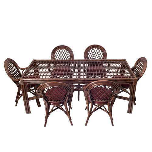 Обеденный комплект Буковина темно-коричневый, прямоугольный стол со стеклом, 6 кресел - Фото №2