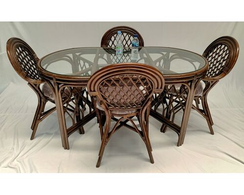 Обеденный комплект Буковина темно-коричневого цвета: овальный стол со стеклом, 4 кресла - Фото №1