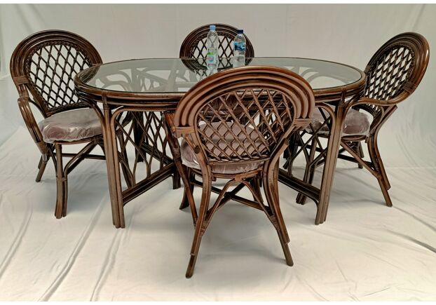 Обідній комлект Буковина темно-коричневого кольору: овальний стіл зі склом, 4 крісла - Фото №2