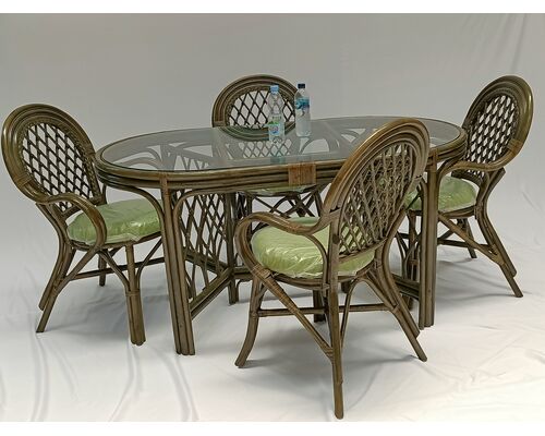 Обеденный комплект Буковина оливкового цвета: овальный стол со стеклом, 4 кресла - Фото №1