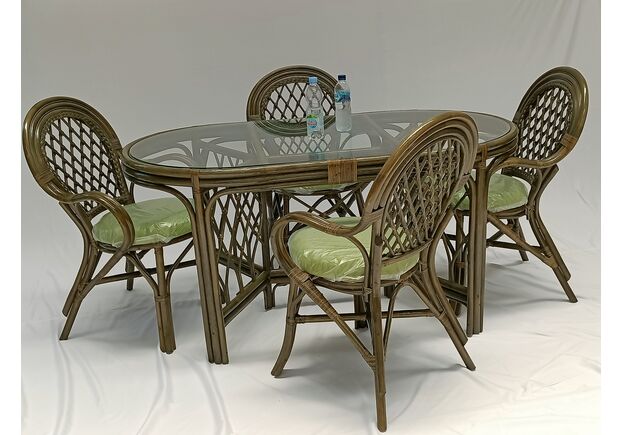 Обеденный комплект Буковина оливкового цвета: овальный стол со стеклом, 4 кресла - Фото №1