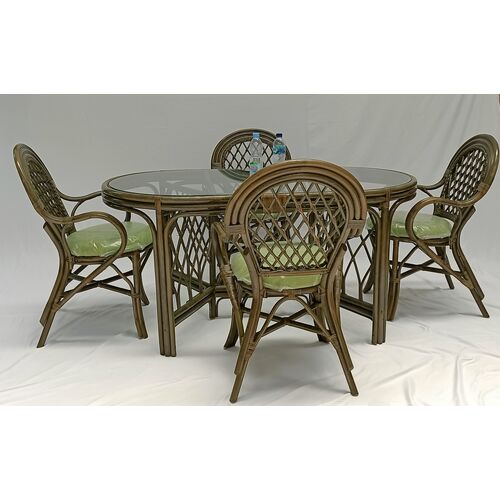 Обеденный комплект Буковина оливкового цвета: овальный стол со стеклом, 4 кресла - Фото №2