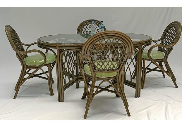 Обідній комплект Буковина оливкового кольору: овальний стіл зі склом, 4 крісла - Фото №2