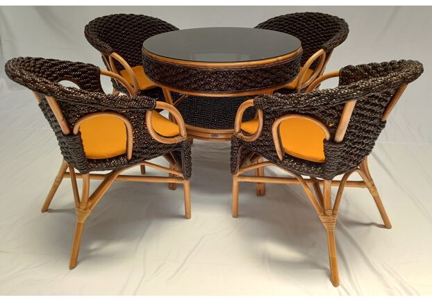 Обеденный комплект Мария: круглый стол со стеклом и 4 кресла - Фото №1
