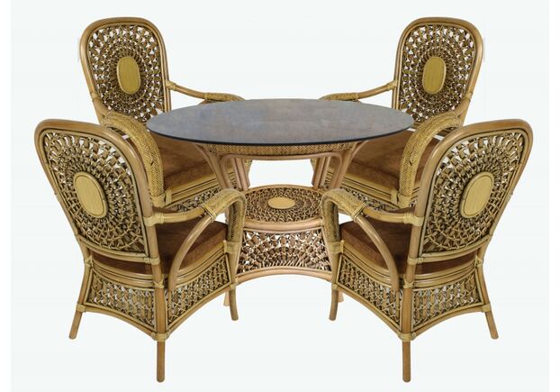 Обеденный комплект Ацтека (стол + 4 кресла) натуральный ротанг, коричневый - Фото №1