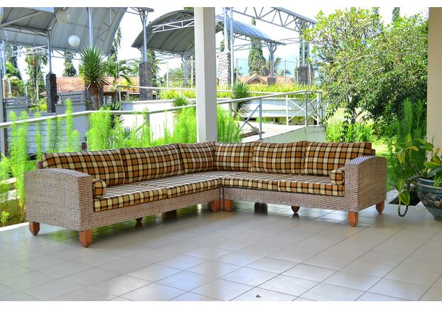 Угловой плетеный диван Скиф натуральный ротанг, светло-коричневый - Фото №1