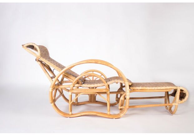 Раскладное кресло-шезлонг Одиссей из натурального ротанга медового цвета - Фото №2