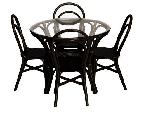 Обеденный комплект Келек стол и 4 венских стула темно-коричневый ротанг - Фото №1