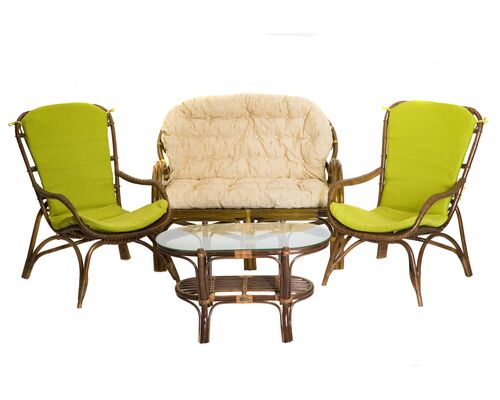 Комплект плетеной мебели Дрим из натурального ротанга коричневого цвета: софа, 2 кресла и кофейный столик - Фото №1