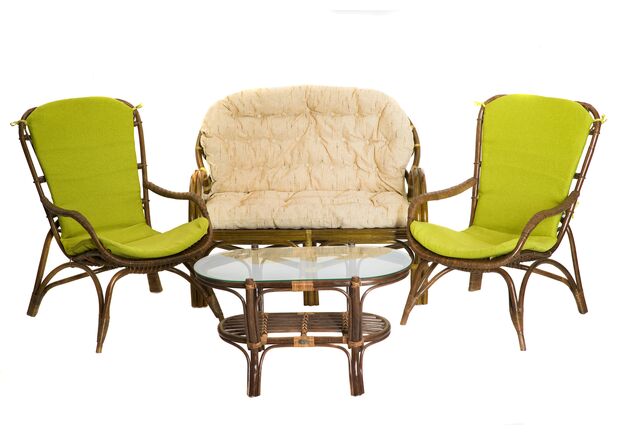 Комплект плетеной мебели Дрим из натурального ротанга коричневого цвета: софа, 2 кресла и кофейный столик - Фото №1