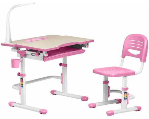 Комплект FunDesk Парта + стілець трансформери Lavoro Pink + лампа - Фото №1