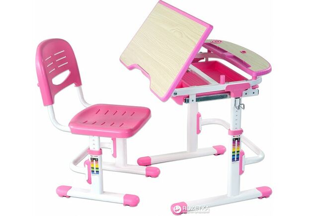 Комплект FunDesk Парта и стул-трансформеры Sorriso Pink + лампа - Фото №2