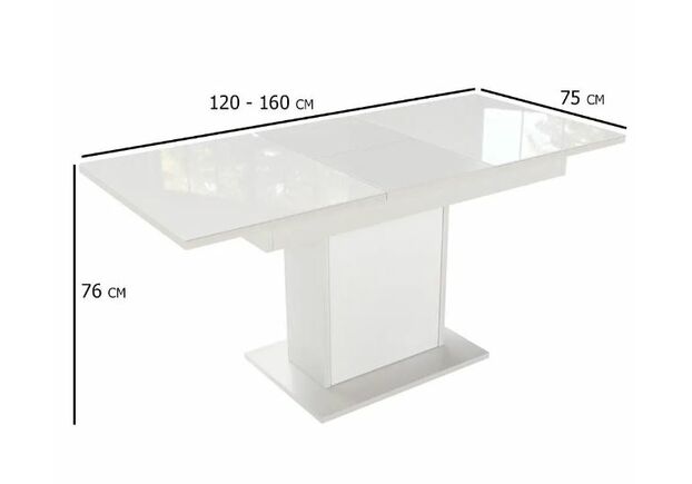 Стіл обідній розкладний Бостон 120(+40)x75x76 см білий/скло ультрабіле - Фото №2
