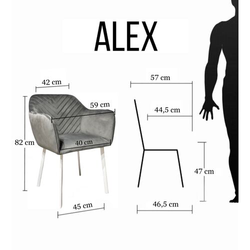 Крісло обіднє для вітальні, кафе, ресторану Impulse Alex велюр сірий - Фото №3