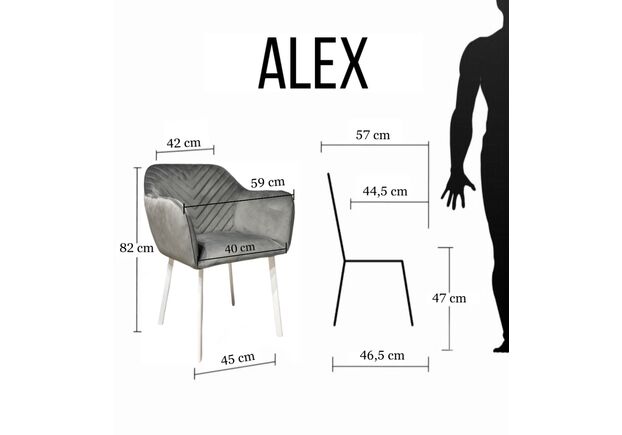 Кресло обеденное для гостинной, кафе, ресторана Impulse Alex велюр серый - Фото №2