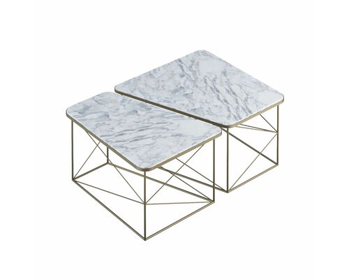 Комплект журнальных столов PART marble белый мрамор/серо-желтый металлик - Фото №1