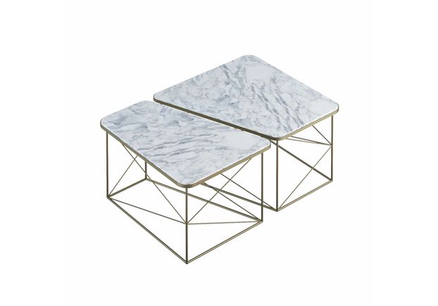Комплект журнальных столов PART marble белый мрамор/серо-желтый металлик - Фото №1