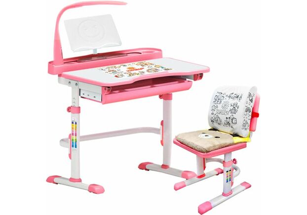 Комплект Evo-kids Evo-18 (стул+стол+полка+лампа) белый-розовый (Evo-18 Pn) - Фото №1
