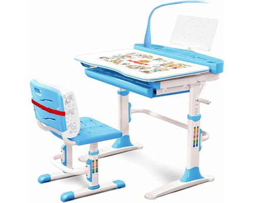 Комплект Evo-kids Evo-19 (стул+стол+полка+лампа) белый-голубой - Фото №1