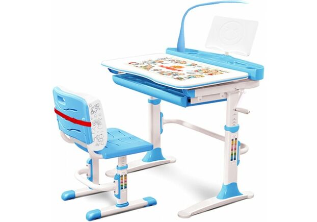 Комплект Evo-kids Evo-19 (стул+стол+полка+лампа) белый-голубой - Фото №1