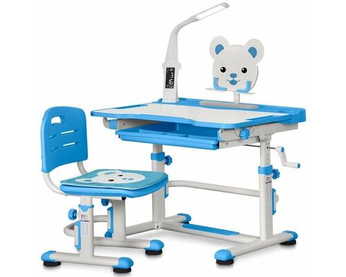 Комплект парта и стул-трансформеры Evo-kids (стул+стол+полка+лампа) BD-04 B (XL) Teddy Blue c лампой - Фото №1