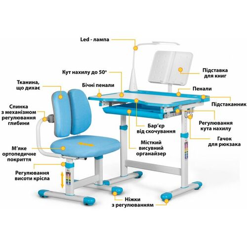 Комплект Evo-Kids Стіл + стілець + полиця + лампа (BD-23 BL) - Фото №9
