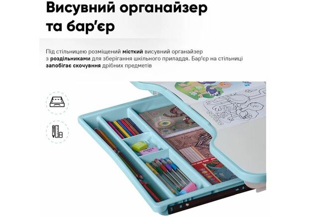 Комплект меблів Evo-Kids BD-28 Panda Стіл + стілець + полиця Blue (BD-28 BL) - Фото №2