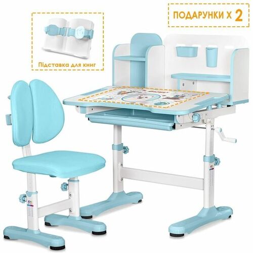 Комплект меблів Evo-Kids BD-28 Panda Стіл + стілець + полиця Blue (BD-28 BL) - Фото №2