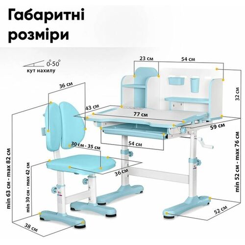 Комплект меблів Evo-Kids BD-28 Panda Стіл + стілець + полиця Blue (BD-28 BL) - Фото №4