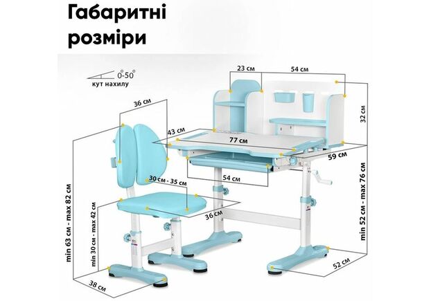 Комплект меблів Evo-Kids BD-28 Panda Стіл + стілець + полиця Blue (BD-28 BL) - Фото №2
