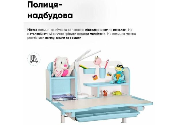 Комплект меблів Evo-Kids BD-28 Panda Стіл + стілець + полиця Blue (BD-28 BL) - Фото №2