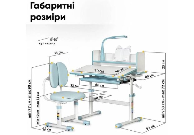 Комплект стол + стульчик + лампа ErgoKids BD-24 Blue (BD-24 BL) Голубой - Фото №2