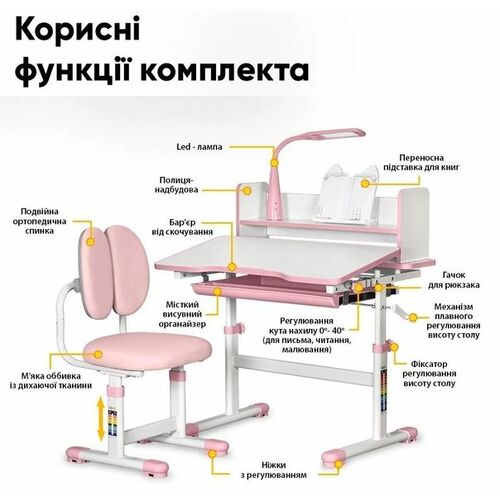 Комплект стіл + стілець + лампа Evo-kids BD-24 Pink (BD-24 PN) Рожевий - Фото №4