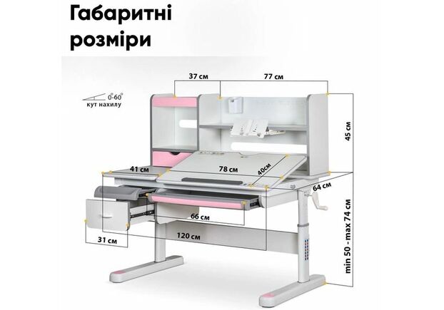 Комплект парта Evo-kids Florida Multicolor PN + крісло Mealux Match KP (Evo-52 WG+PN+Y-528 KP) - Фото №2