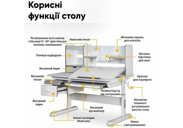Комплект парта Evo-kids Florida Multicolor G + крісло Mealux Match G (Evo-52 WG + G +Y-528 G) - Фото №2
