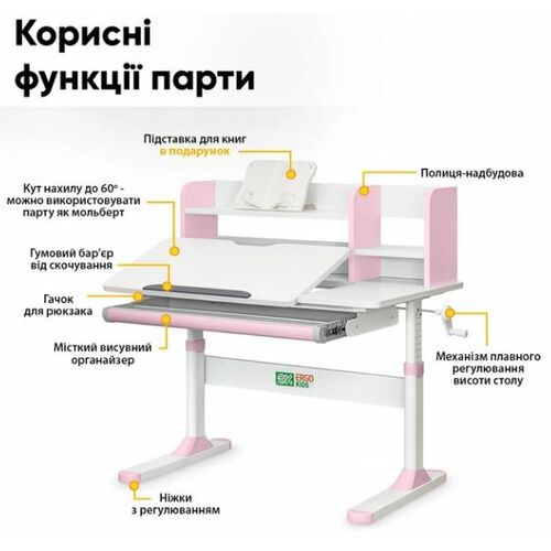 Комплект Ergokids Парта TH-330 Pink + Кресло Evo-kids Mio Lite KP (TH-330 W/PN + Y-208 KP) - Фото №6