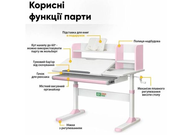 Комплект Ergokids Парта TH-330 Pink + Кресло Evo-kids Mio Lite KP (TH-330 W/PN + Y-208 KP) - Фото №2