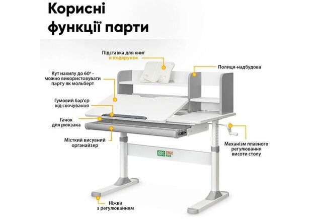 Комплект Ergokids Парта TH-330 Grey + Кресло Evo-kids Mio Lite G (TH-330 W/G + Y-208 G) - Фото №2