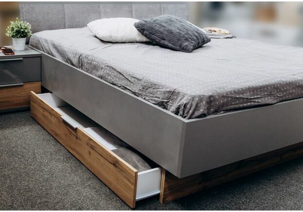 Кровать Linz Линц сп.м 180*200 см с ящиками серый Шифер/Дуб Вотан - Фото №2