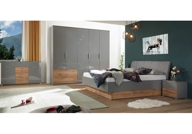 Кровать Linz Линц сп.м 180*200 см с ящиками серый Шифер/Дуб Вотан - Фото №2