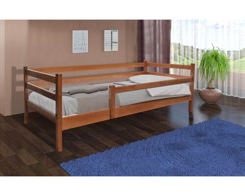 Кровать деревянная с защитным бортиком Соня  80*190 см орех темный - Фото №1